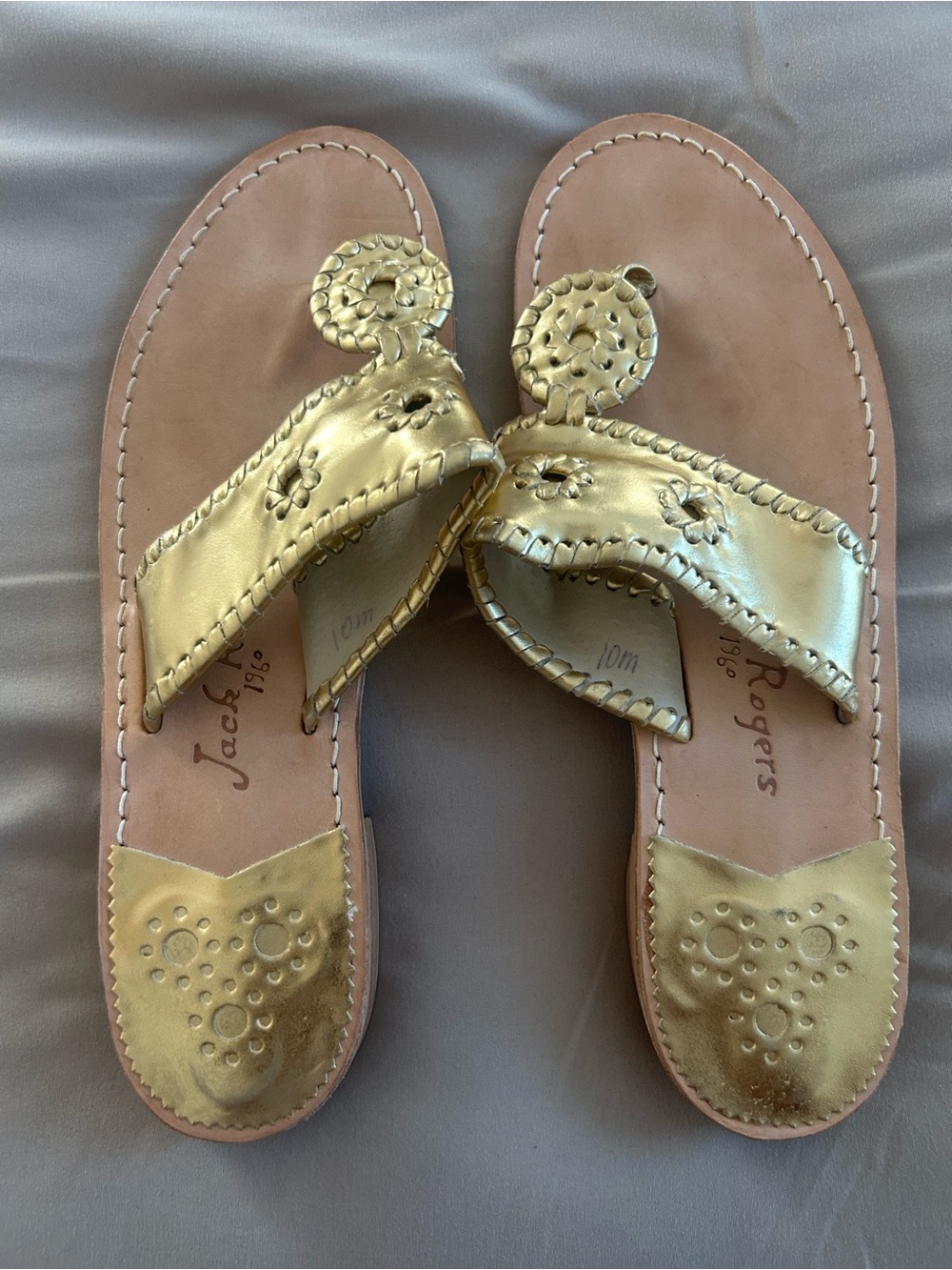 Jack Rogers Metallic Gold Leather Thong Sandals